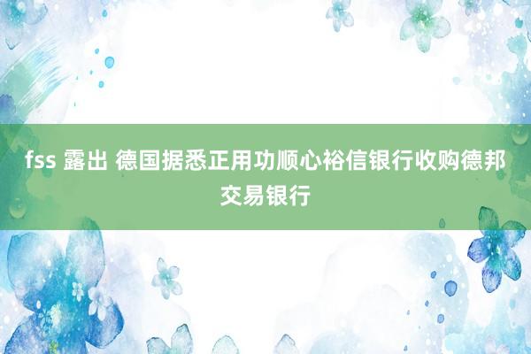 fss 露出 德国据悉正用功顺心裕信银行收购德邦交易银行