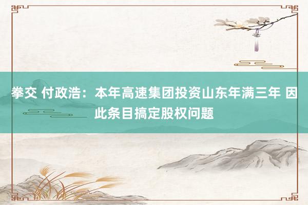 拳交 付政浩：本年高速集团投资山东年满三年 因此条目搞定股权问题