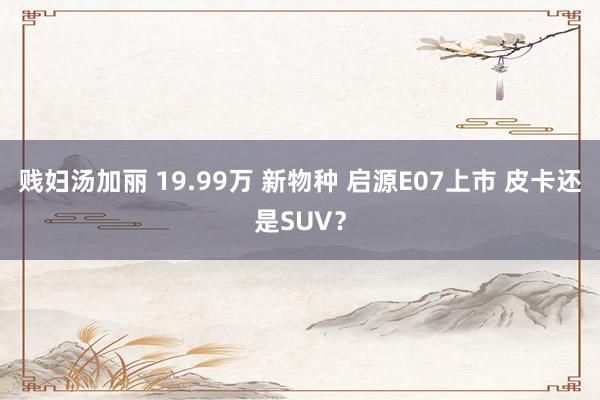 贱妇汤加丽 19.99万 新物种 启源E07上市 皮卡还是SUV？