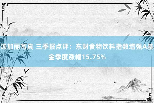 汤加丽写真 三季报点评：东财食物饮料指数增强A基金季度涨幅15.75%