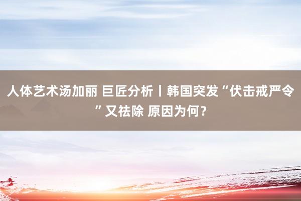 人体艺术汤加丽 巨匠分析丨韩国突发“伏击戒严令”又祛除 原因为何？