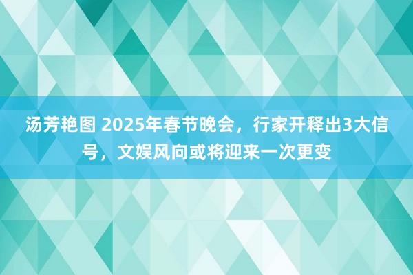 汤芳艳图 2025年春节晚会，行家开释出3大信号，文娱风向或将迎来一次更变